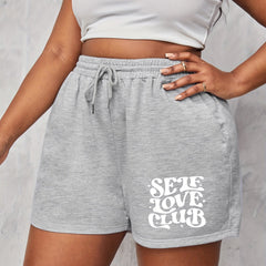  Casual Shorts Women's Plus Letter Print Elastic Drawstring