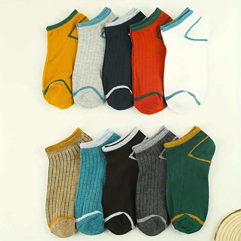 10 Pairs Colorblock Ankle Socks Soft Lightweight Low Cut Women's Stockin