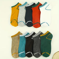 10 Pairs Colorblock Ankle Socks Soft Lightweight Low Cut Women's Stockin