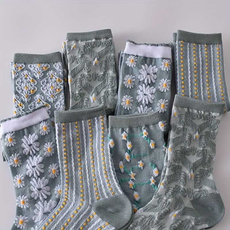5 Pairs Floral Print Socks Women's Mid Tube Stockings