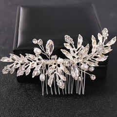 Rhinestone Bridal Hair Comb Clip Golden Hair Accessories For Brides