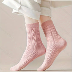 8 Pairs Twist Textured Mid Tube Socks Women's Stockings & Hosiery