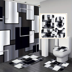 3pcs Geometric Pattern Shower Curtain Bathroom Mats Set