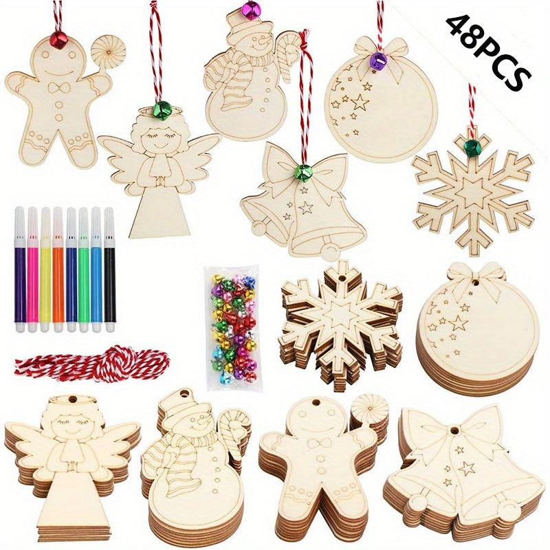 48pcs Christmas Wood Crafts Kit For Kids DIY Painting Crafts Party Favors