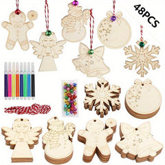 48pcs Christmas Wood Crafts Kit For Kids DIY Painting Crafts Party Favors