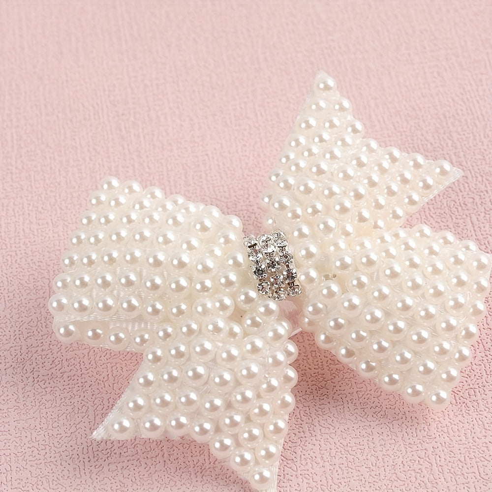 2pcs Faux Pearl Bow Hair Clips for Hair Bangs Braids Girls Baby Accessories