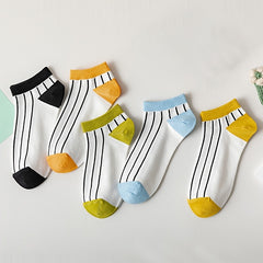 5 Pairs Vertical Striped Ankle Socks Women's Stockings