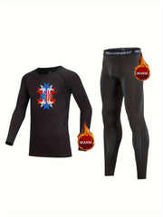 Kids Compression Fleece Sets Crew Neck Pullover Matching Pants Bodycon Bot