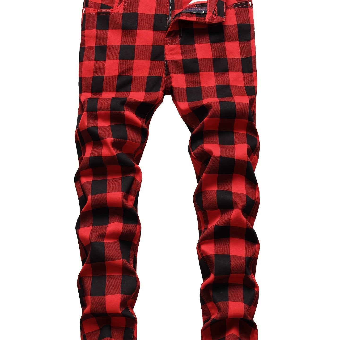Boys Plaid Cotton Jeans Skinny Slim Fit Washed Denim Long Pencil Pants