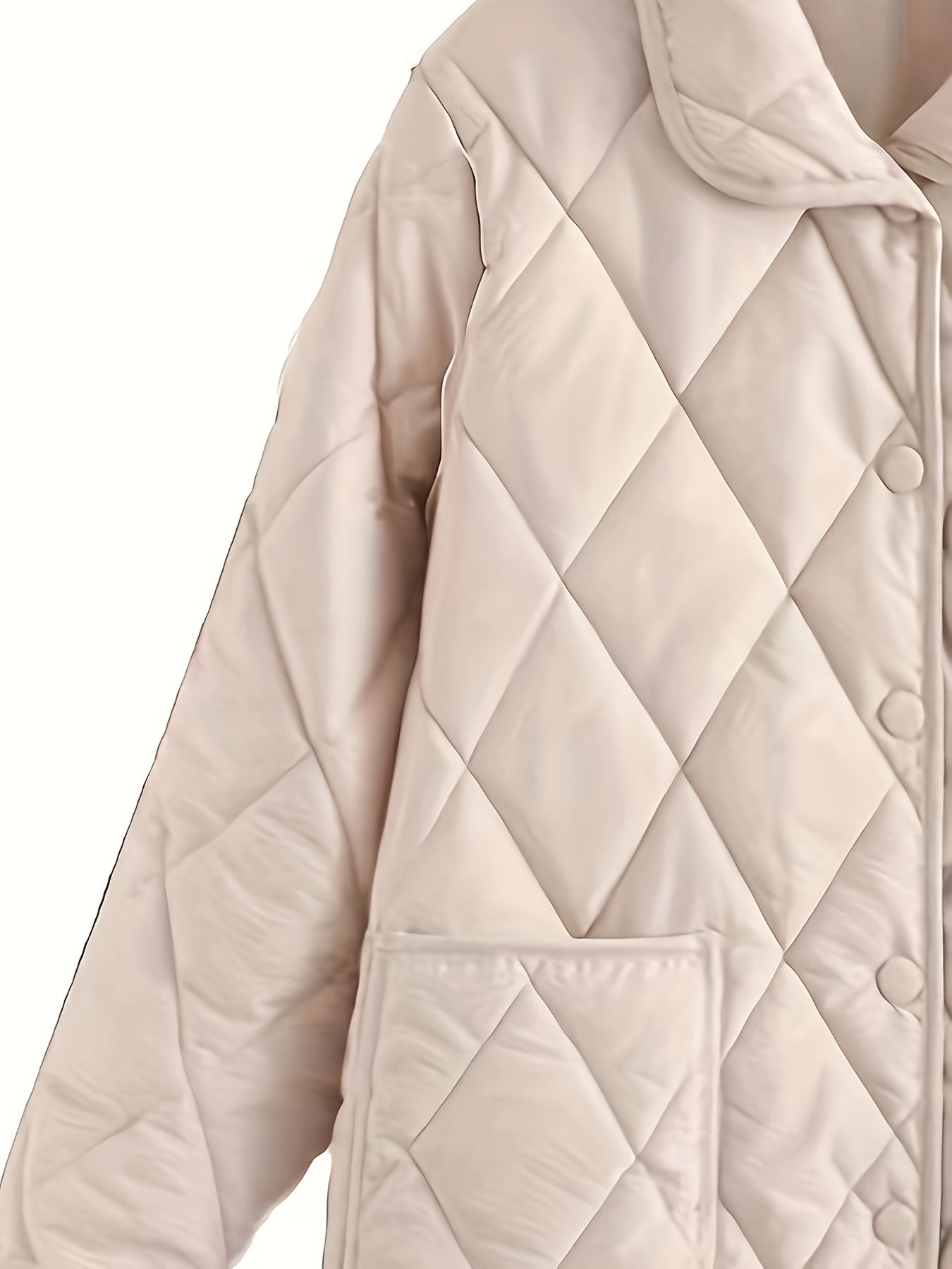 Solid Lapel Quilted Jacket Long Sleejsonves Patched Pockets Outdoor Padded Jacke