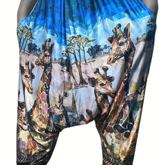  Giraffe Print Drop Crotch Pants