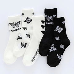 5 Pairs Butterfly Graphic Print Crew Socks Women's Stockings & Hosiery