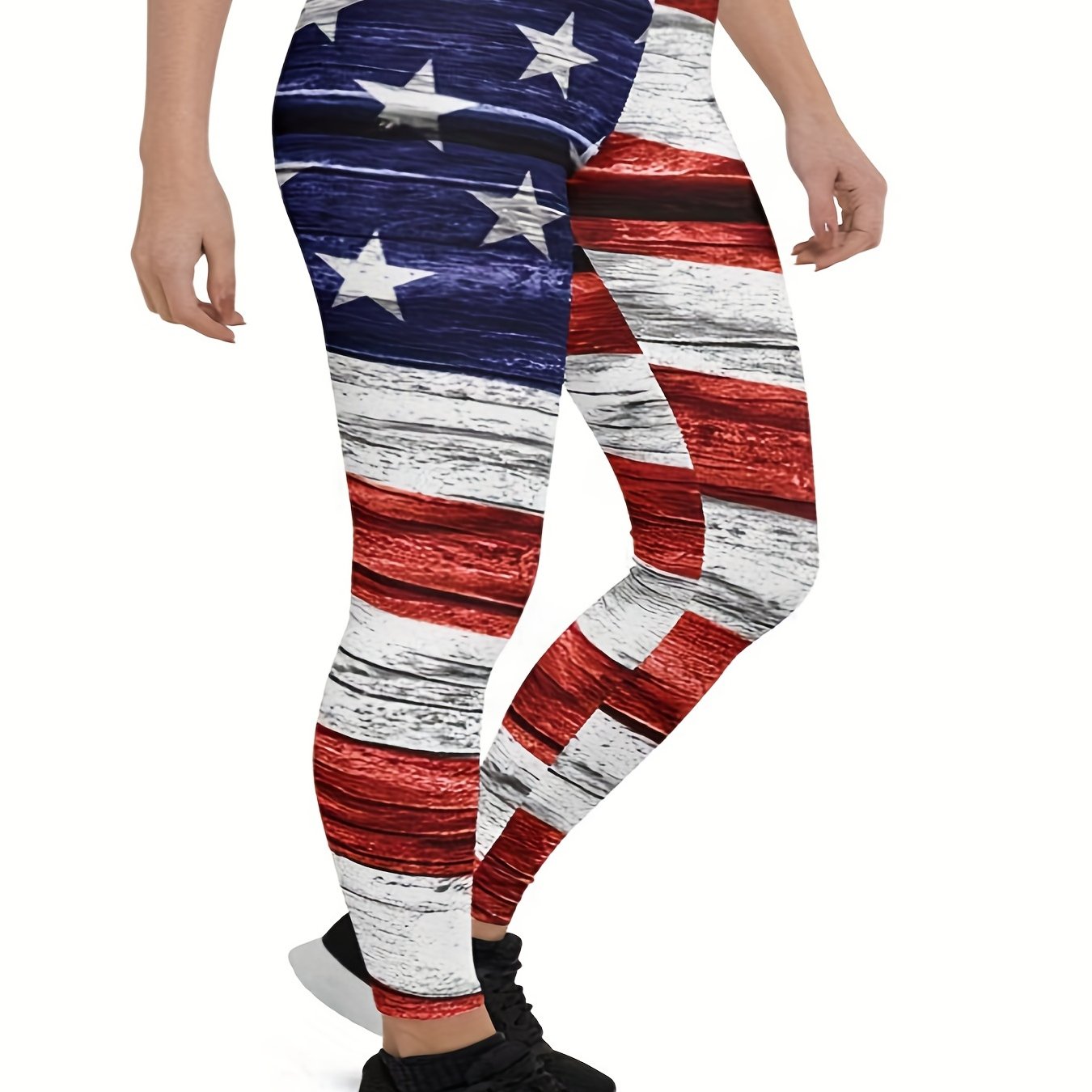  Independence Casual Leggings Women's Plus Flag Print Leggings