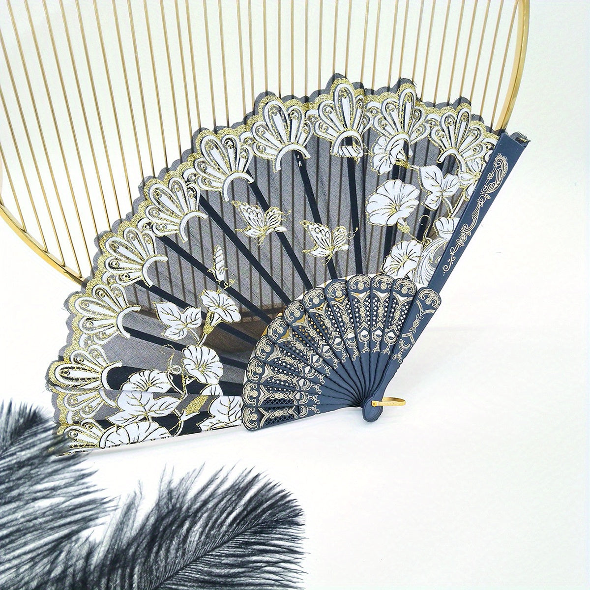Women's Lace Floral Pattern Fan Chinese Style Costume Cheongsam Accessories