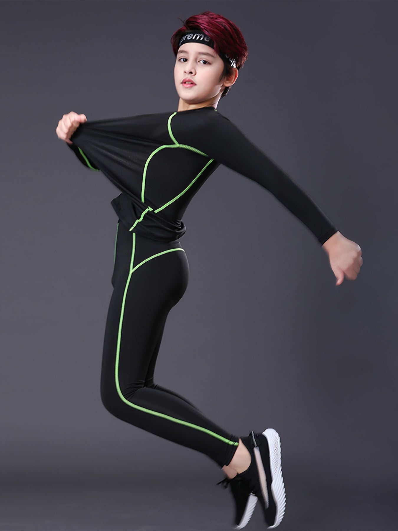 Boy's 2pcs Quick drying Training Suit Long Sleeve Top & Pants Set