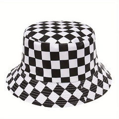 Plaid Double-sided Bucket Hat for Men Women Outdoor Sunshade