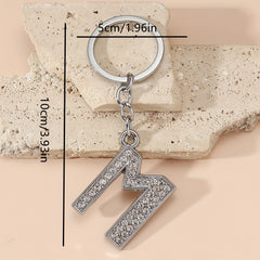 Letter M Rhinestone Keychain Pendant Bag Purse Key Ring Jewelry Accessory