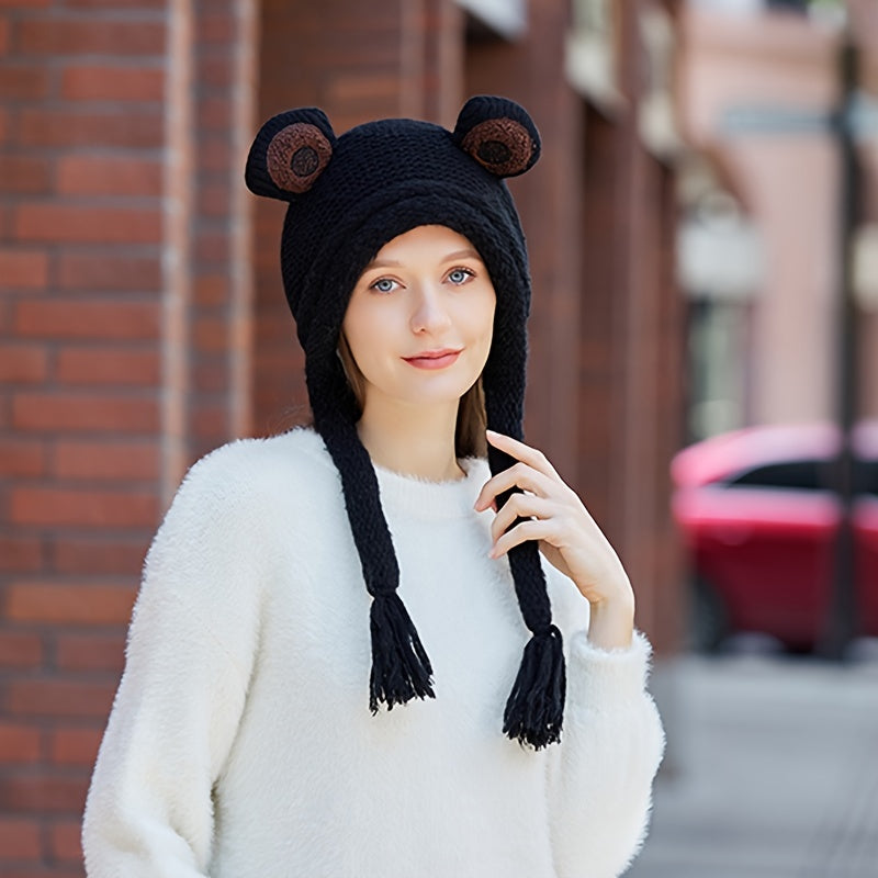 Winter Warm Hat Fleece Ear Hat With Tassel