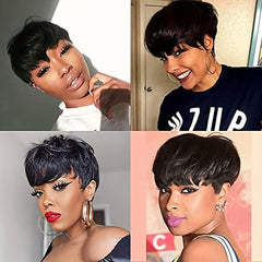 Short Pixie Cut Wig With Bangs Natural Straight Hair Synthetic Wigs For Women