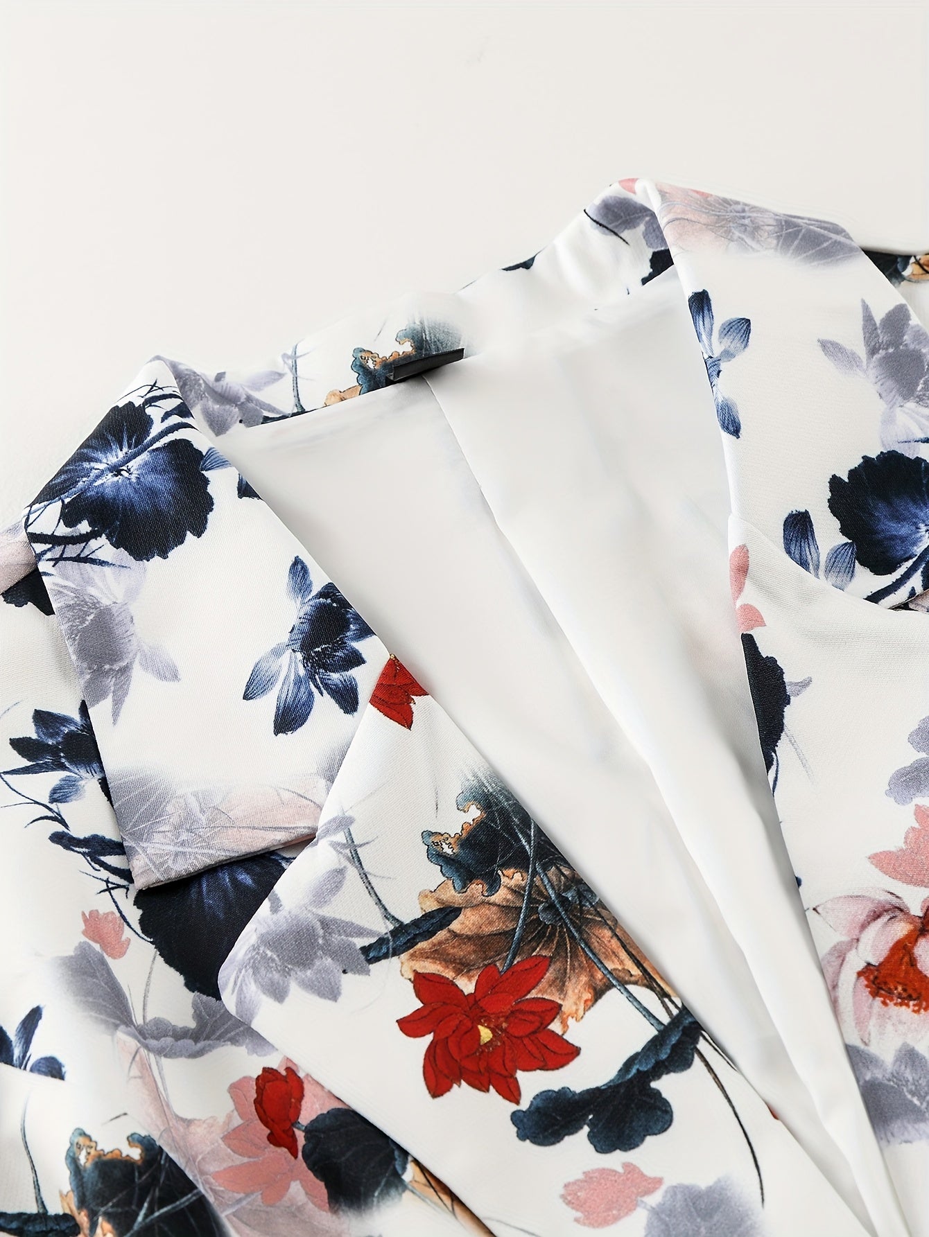 Floral Print Long Sleeve Slim Fit Blazer With Pockets