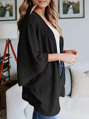  Solid Waffle Knit Bat Sleeve Cardigan