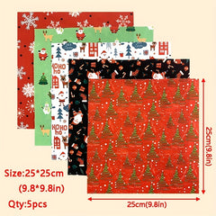 5pcs Christmas Theme Fabric Fat Quarter For DIY Crafting Sewing Supplies