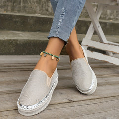 Women's Rhinestone Platform Loafers Slip On Shoes