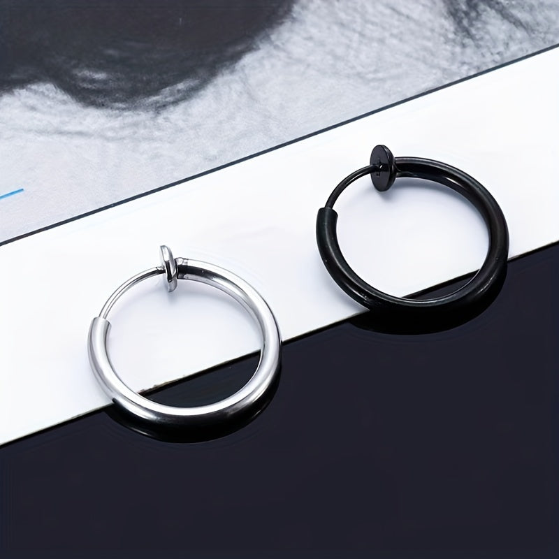 2pcs Stainless Steel Spring Ear Clips Hip Hop Ear Buckle Jewelry