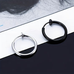 2pcs Stainless Steel Spring Ear Clips Hip Hop Ear Buckle Jewelry