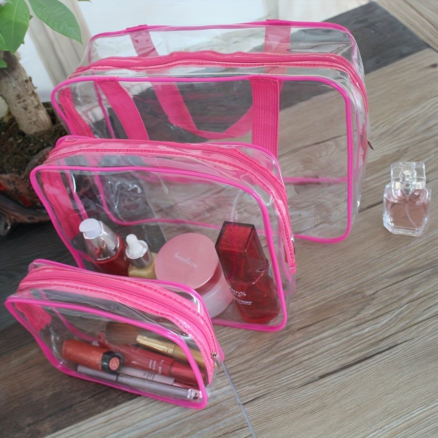 3 Pack Large Clear Cosmetic Bags with Handle Plastic Toiletry Pouches