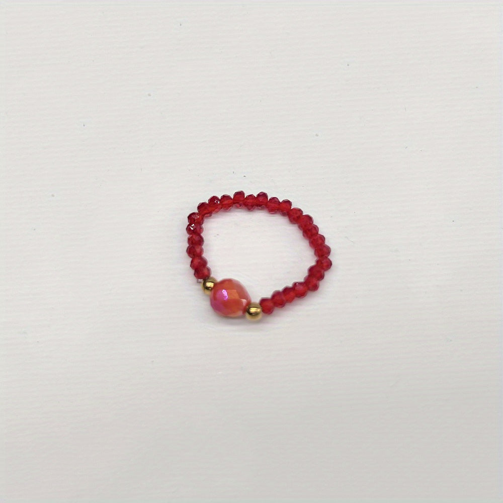 Colorful Crystal Glass Beads Ring for Women