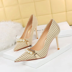 Women's Houndstooth Pointed Toe High Heels Stiletto Heels