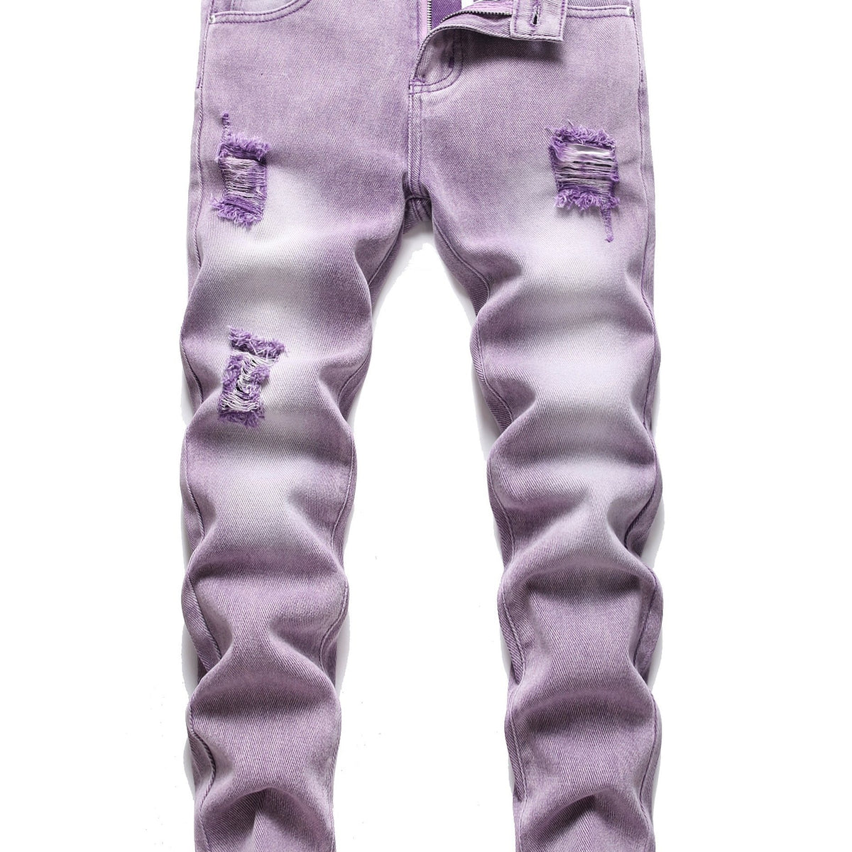 Boys Purple Ripped Jeans Skinny Slim Fit Washed Denim Long Pants