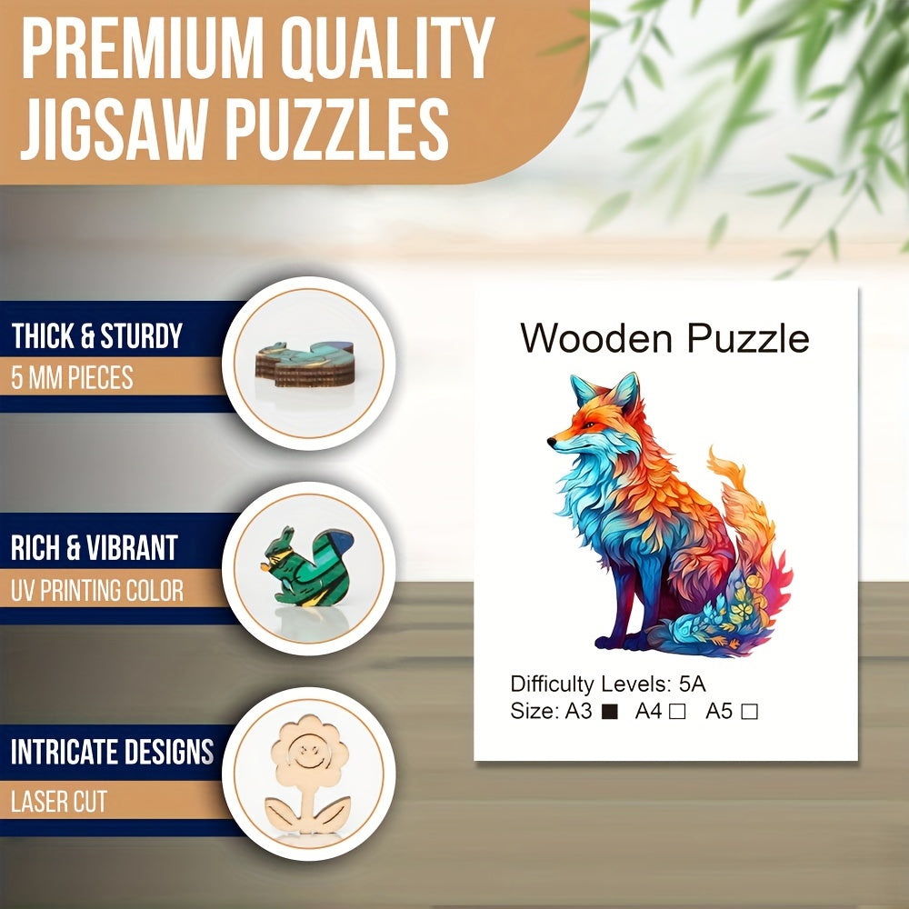 Fox Wooden Puzzle Animal Shape Jigsaw Toy Christmas Gift