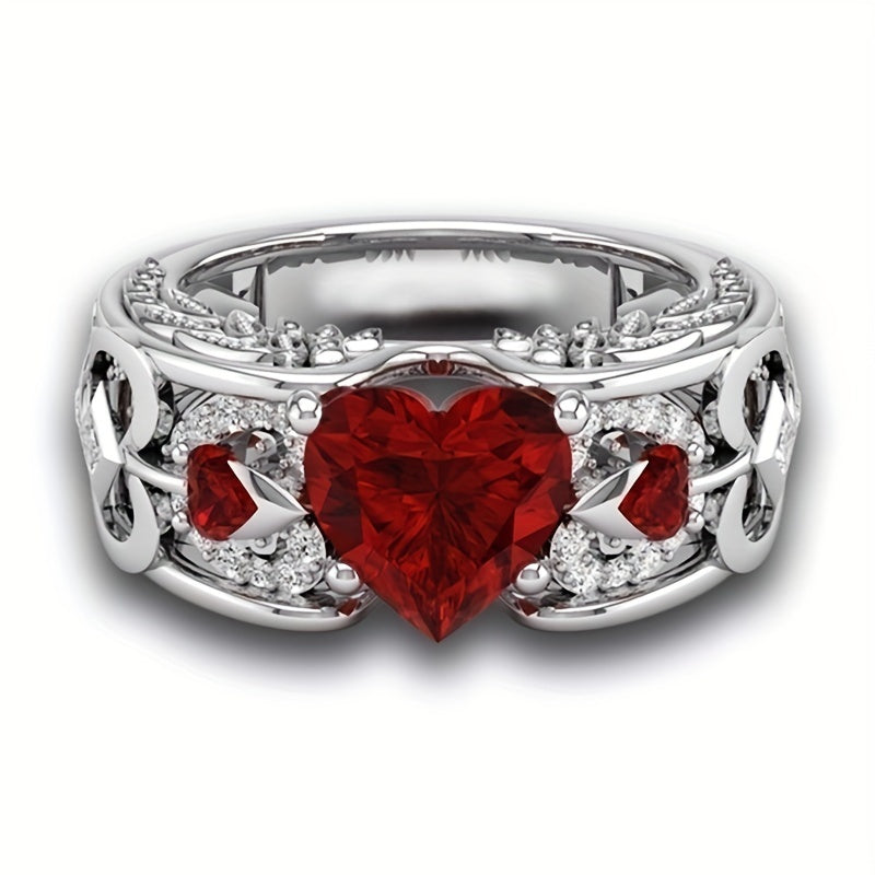 Stainless Steel Men's Heart & Ruby Ring