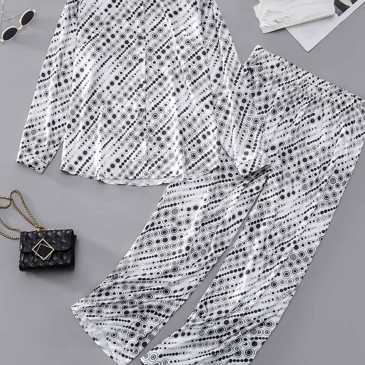  Print Long Sleeve Shirt & Pants Set