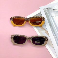 Vintage Leopard Print Square Frame UV Sunglasses