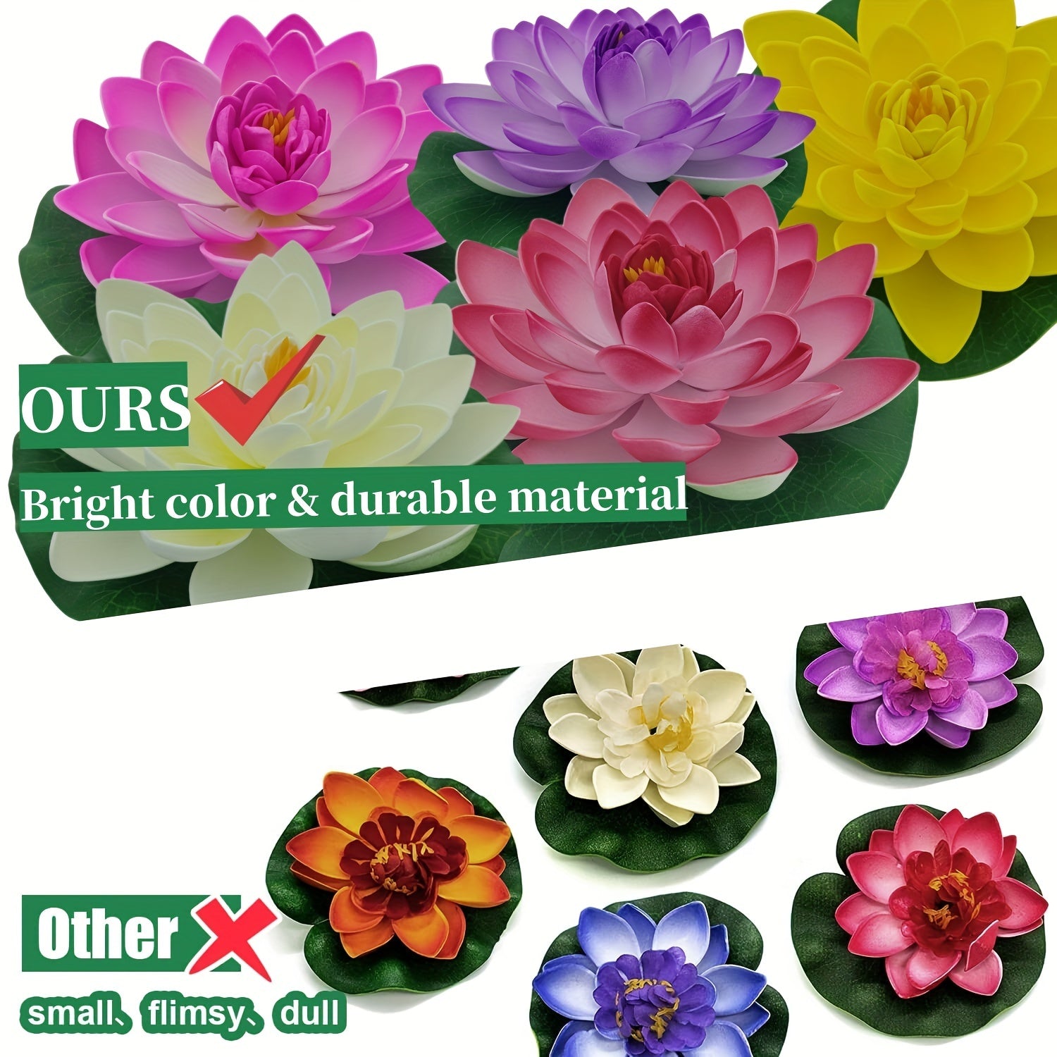 2pcs Floating Foam Lotus Flower Water Lily Pad Decoration 6 7inch