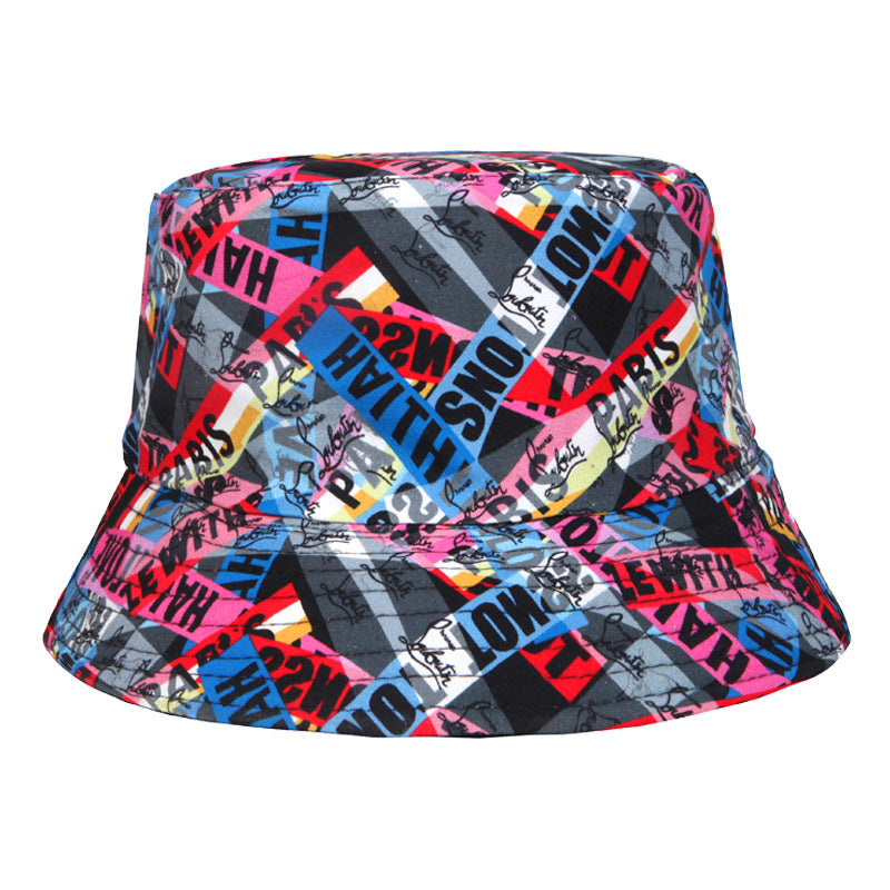 Graffiti Print Cotton Bucket Hat Hip Hop Basin Hat Outdoor Sunscreen Travel