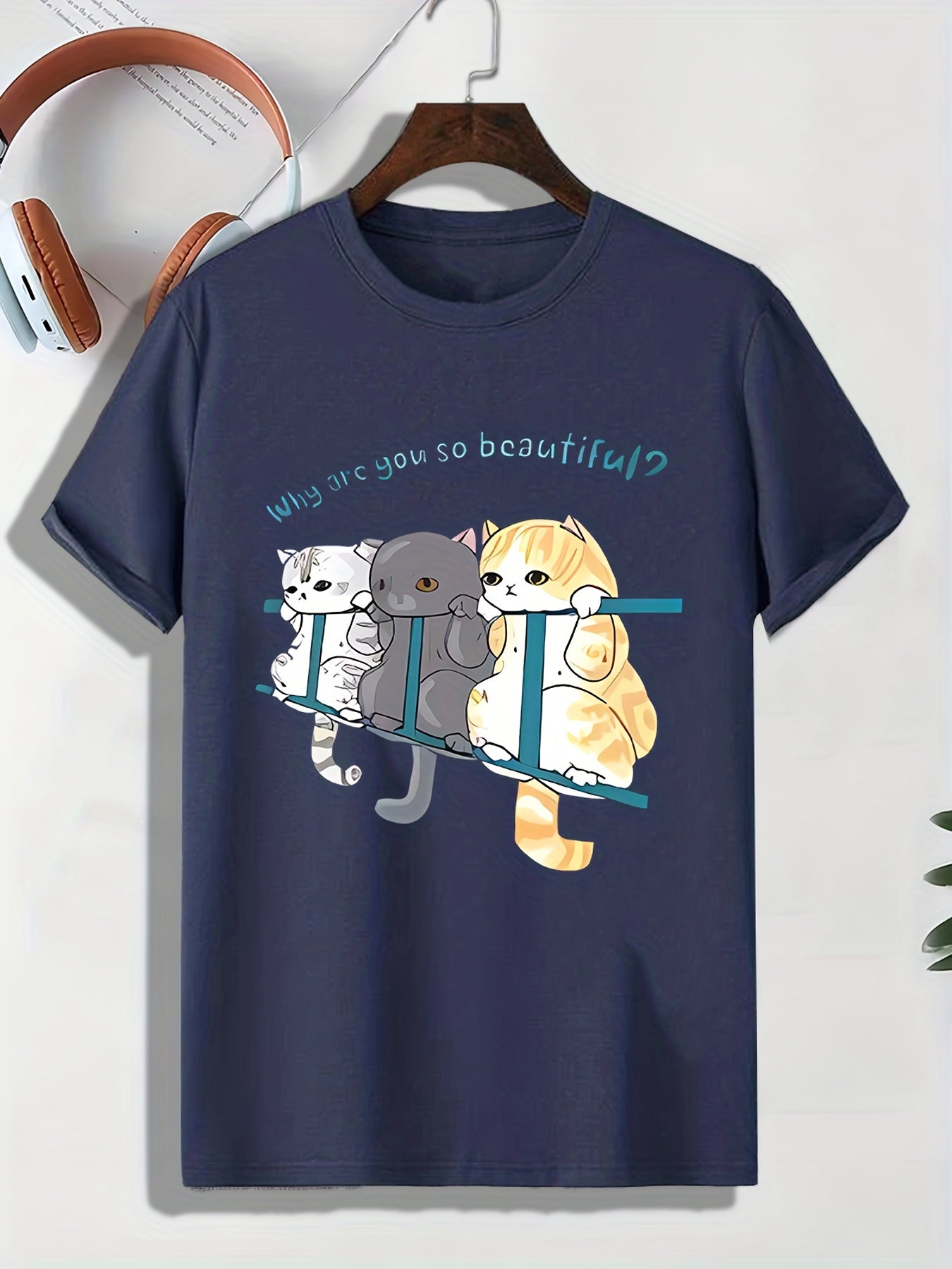Men's Cartoon Cat Pattern T shirt Active Breathable Tee