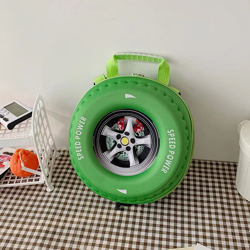 3D Tire Shaped Kids Backpack, Waterproof School Bag, 11 Inch Bookbag