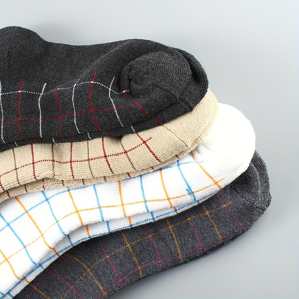 4 Pairs Plaid Crew Socks Soft Mid Tube Women's Stockings