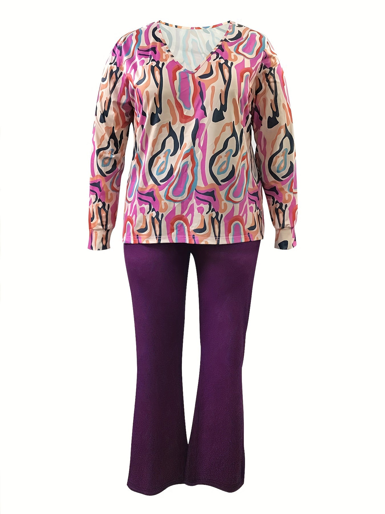  Random Print Long Sleeve Top & Pants Set