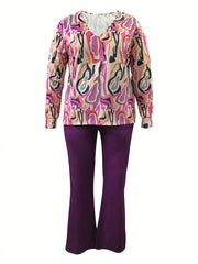  Random Print Long Sleeve Top & Pants Set