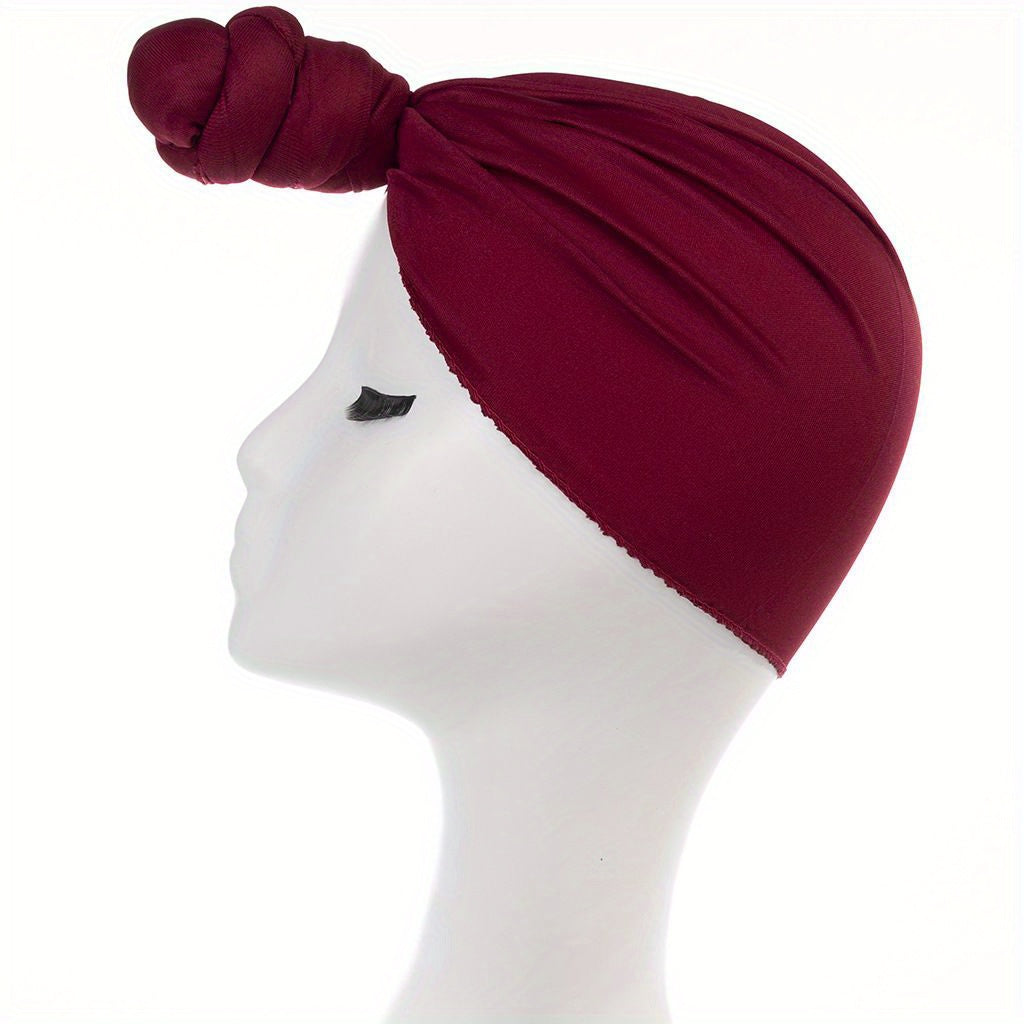 Top Knot Turban Cap Solid Elastic Head Wraps Casual Breathable Head Scarf