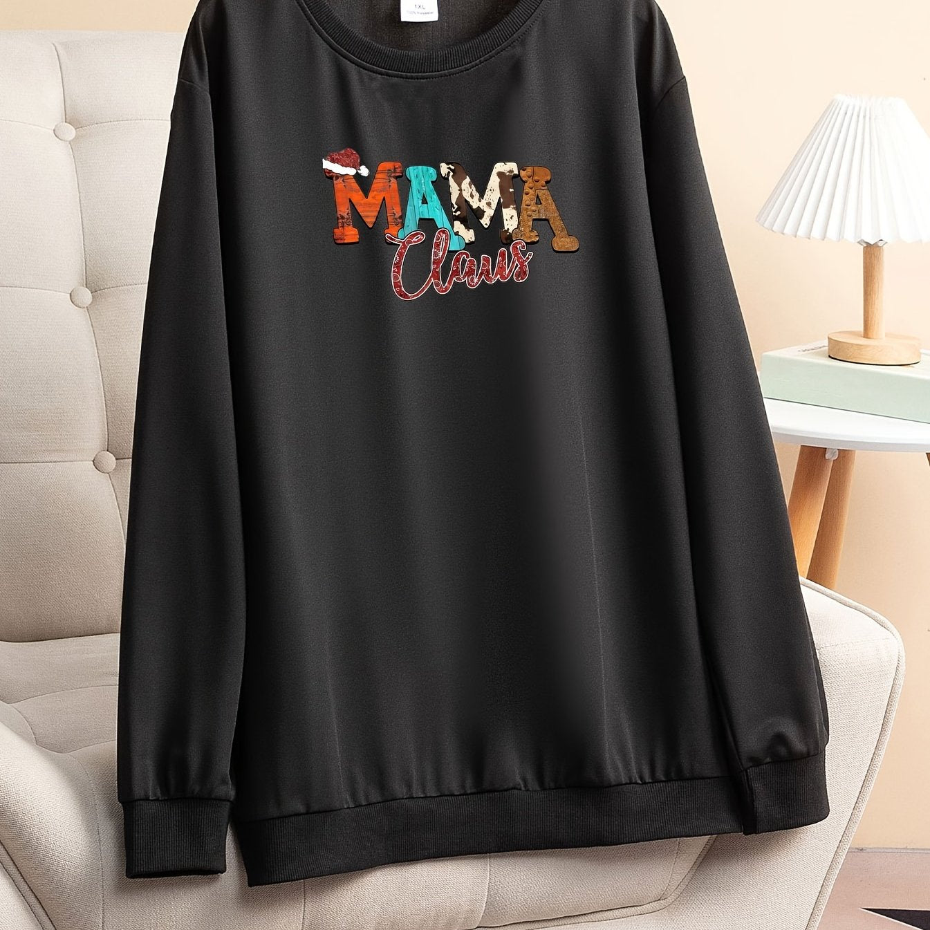  Christmas Lounge Top Women's Plus Christmas Hat Letter Print