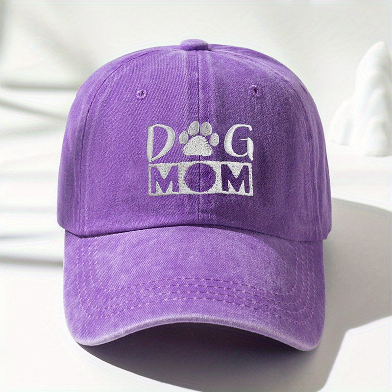 Washed Embroidery DOG MOM Baseball Cap Outdoor Sunscreen Peaked Cap