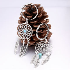 Vintage Turquoise Feather Shape Keychain Western Style Key Chain