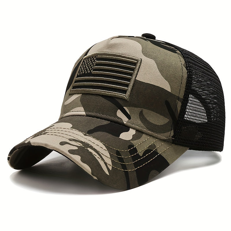 American Flag Embroidered Baseball Cap Half Mesh