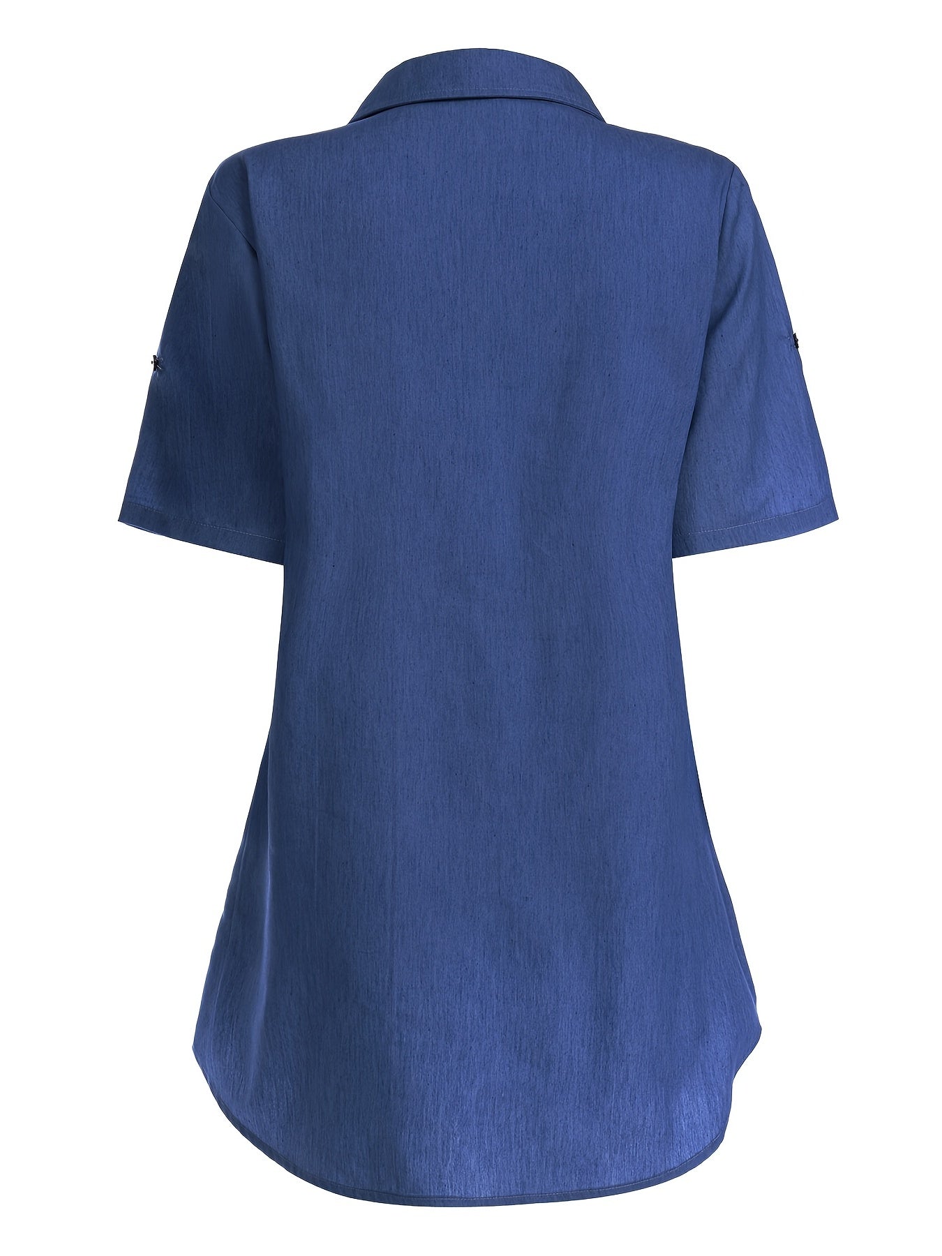 Short Sleeves Denim Top Button Front Lapel Casual Denim Shirt